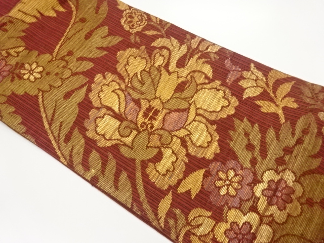 JAPANESE FUKURO OBI / PULP CLOTH / WOVEN FLORAL PLANTS